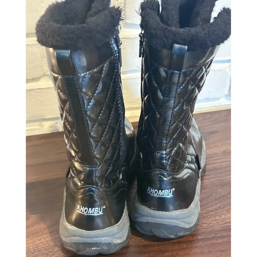 Khombu Dacy II Kids Black Waterproof Quilted Faux Fur Winter Boots Size 4M Snow‎